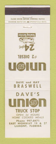 Matchbook Cover - Union 76 oil gas Dave's Lamont FL