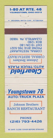 Matchbook Cover - Union 76 oil gas Youngstown OH Truck Stop Clearfield PA WEAR