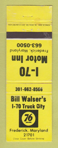 Matchbook Cover - Union 76 oil gas Bill Walser's Frederick MD