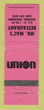 Matchbook Cover - Union 76 oil gas Mr Mac's Restaurant Madison WI WEAR