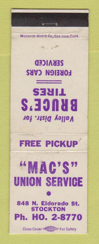 Matchbook Cover - Union 76 oil gas Mac's Stockton CA WEAR LAMINATED