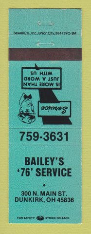 Matchbook Cover - Union 76 oil gas Bailey's Dunkirk OH TEAL