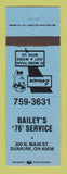 Matchbook Cover - Union 76 oil gas Bailey's Dunkirk OH BLUE