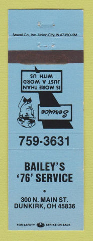 Matchbook Cover - Union 76 oil gas Bailey's Dunkirk OH BLUE