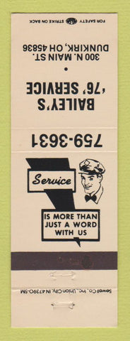Matchbook Cover - Union 76 oil gas Bailey's Dunkirk OH PEACH