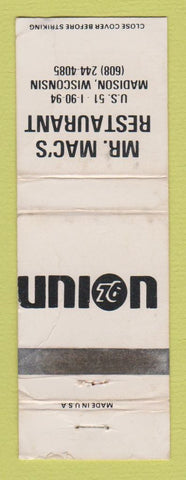 Matchbook Cover - Union 76 oil gas Mr Mac's Madison WI WHITE WORN