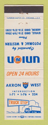 Matchbook Cover - Union 76 oil gas Akron West OH Seville POOR BACK