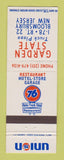 Matchbook Cover - Union 76 oil gas Garden State Bloomsbury NJ