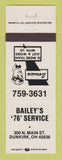 Matchbook Cover - Union 76 oil gas Bailey's Dunkirk OH WHITE
