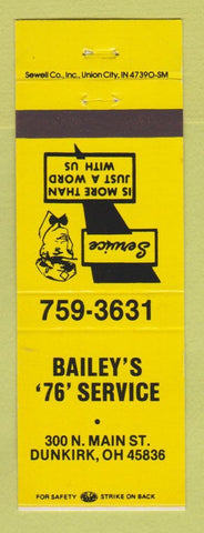 Matchbook Cover - Union 76 oil gas Bailey's Dunkirk OH YELLOW