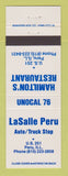 Matchbook Cover - Union 76 oil gas LaSalle Peru IL Hamilton's Restaurant