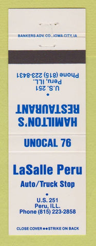 Matchbook Cover - Union 76 oil gas LaSalle Peru IL Hamilton's Restaurant