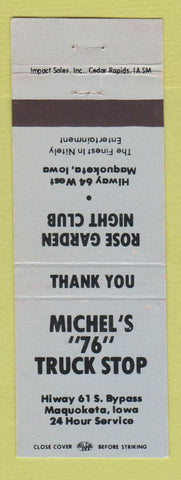 Matchbook Cover - Union 76 oil gas Maquoketa IA Rose Garden Night Club BLUE