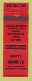 Matchbook Cover - Union 76 oil gas Marty's Sacramento CA