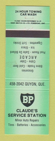 Matchbook Cover - BP oil gas Claude's Quyon QC GREEN
