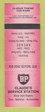 Matchbook Cover - BP oil gas Claude's Quyon QC RED WEAR
