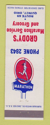 Matchbook Cover - Marathon oil gas Grody's Quincy OH