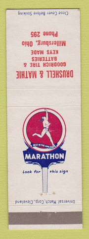 Matchbook Cover Marathon oil gas Drushell & Mathie Goodrich Tires Millersburg OH