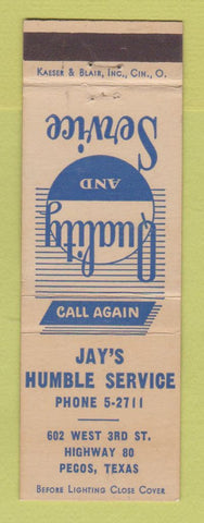 Matchbook Cover - Humble oil gas Jay's Pecos TX