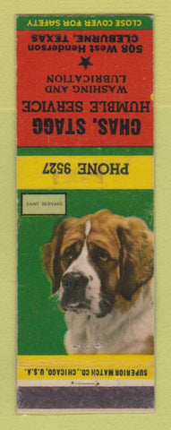 Matchbook Cover - Humble oil gas Chas Stagg Cleburne TX St Bernard LAMINATED