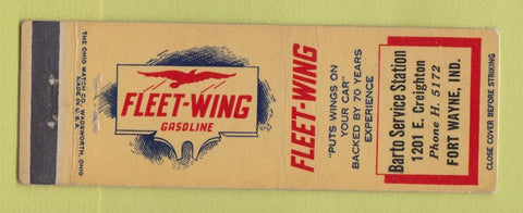 Matchbook Cover - Fleet Wing oil gas Barto Fort Wayne IN LAMINATED