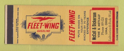 Matchbook Cover - Fleet Wing oil gas McCall Dickerson Lima OH