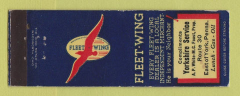 Matchbook Cover - Fleet Wing oil gas Yorkshire York PA LAMINATED