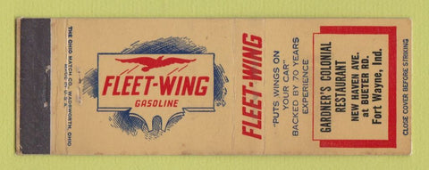 Matchbook Cover Fleet Wing oil gas Gardner's Restaurant Fort Wayne IN LAMINATED