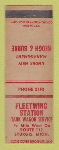 Matchbook Cover - Fleet Wing oil gas Sturgis MI WEAR LAMINATED