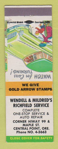 Matchbook Cover - Richfield oil gas Wendell & Mildred's Central Point OR