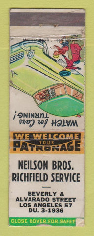 Matchbook Cover - Richfield oil gas Neilson Bros Los Angeles CA WORN LAMINATED