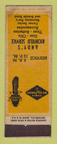 Matchbook Cover - Richfield oil gas Andy's ADVANCE WORN LAMINATED