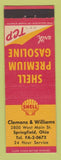 Matchbook Cover - Shell oil gas Clemans & Williams Springfield OH