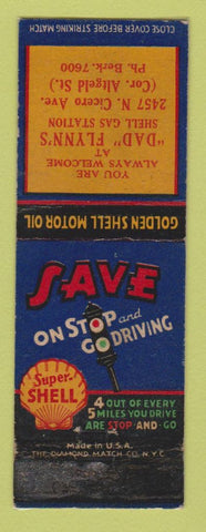 Matchbook Cover - Shell oil gas Dad Flynn's Chicago? WORN LAMINATED