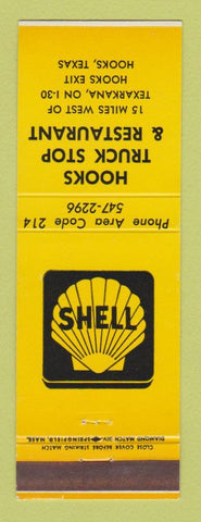Matchbook Cover - Shell oil gas Hooks Truck Stop TX YELLOW