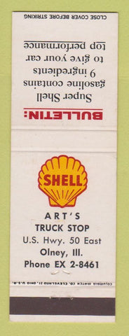 Matchbook Cover - Shell oil gas Art's Olney IL