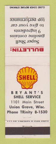Matchbook Cover - Shell oil gas Bryant's Union Grove WI