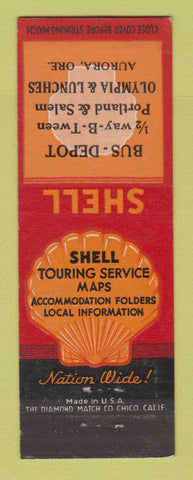 Matchbook Cover - Shell oil gas Bus Depot Aurora OR