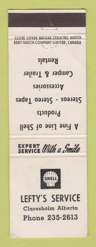 Matchbook Cover - Shell oil gas Lefty's Claresholm AB WEAR