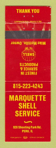 Matchbook Cover - Shell oil gas Marquette Peru IL WEAR