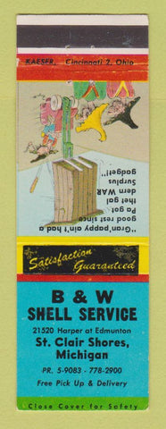 Matchbook Cover - Shell oil gas B&W St Clair Shores MI hillbilly