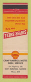 Matchbook Cover - Shell oil gas Camp America Motel East Dubuque IL low phone #