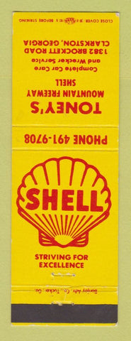 Matchbook Cover - Shell oil gas Toney's Clarkston GA