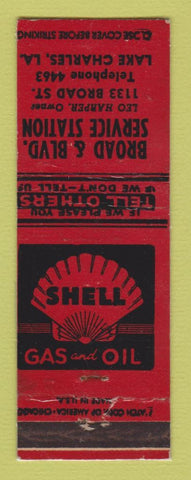 Matchbook Cover - Shell oil gas Broad & Blvd Lake Charles LA WEAR LAMINATED