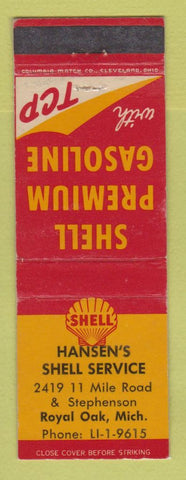 Matchbook Cover - Shell oil gas Hansen's Royal Oak MI LAMINATED