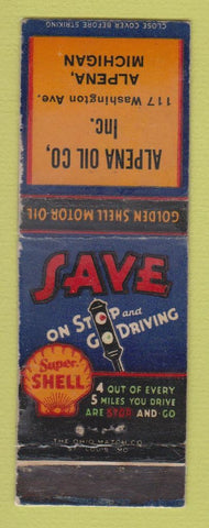 Matchbook Cover - Shell oil gas Alpena MI WORN LAMINATED