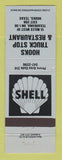 Matchbook Cover - Shell oil gas Hooks Truck Stop TX BLUE
