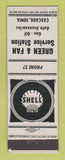 Matchbook Cover - Shell oil gas Green & Fah Cascade IA LAMINATED