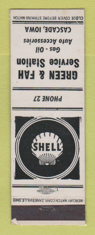 Matchbook Cover - Shell oil gas Green & Fah Cascade IA LAMINATED