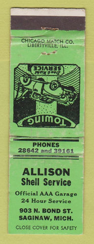 Matchbook Cover - Shell oil gas Allison Saginaw MI WEAR